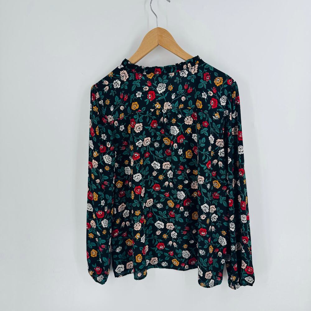 LOFT Black Dark Floral Feminine Romantic Office Modest Top Size XL - Picture 2 of 7